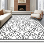 Ornate Scrollwork Black White Design Rug