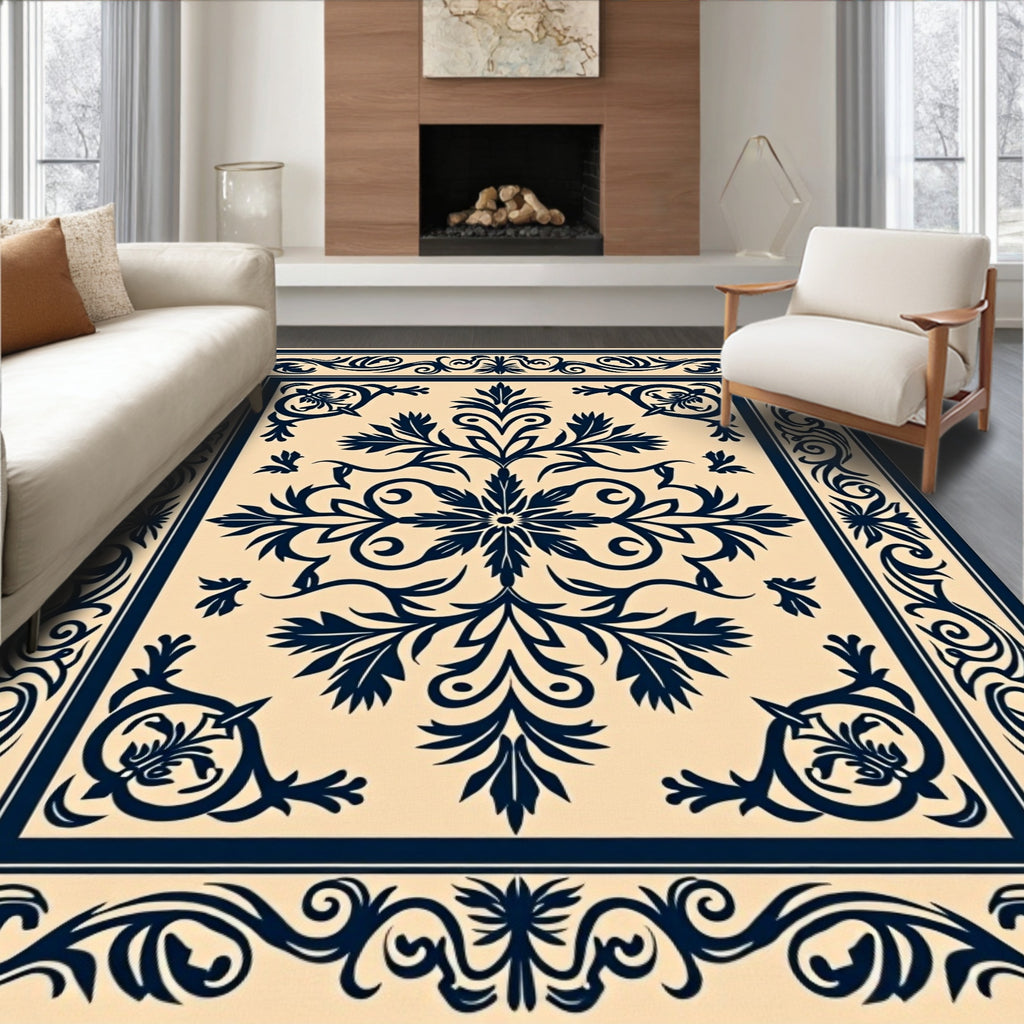 Classic Floral Medallion Dark Blue Rug