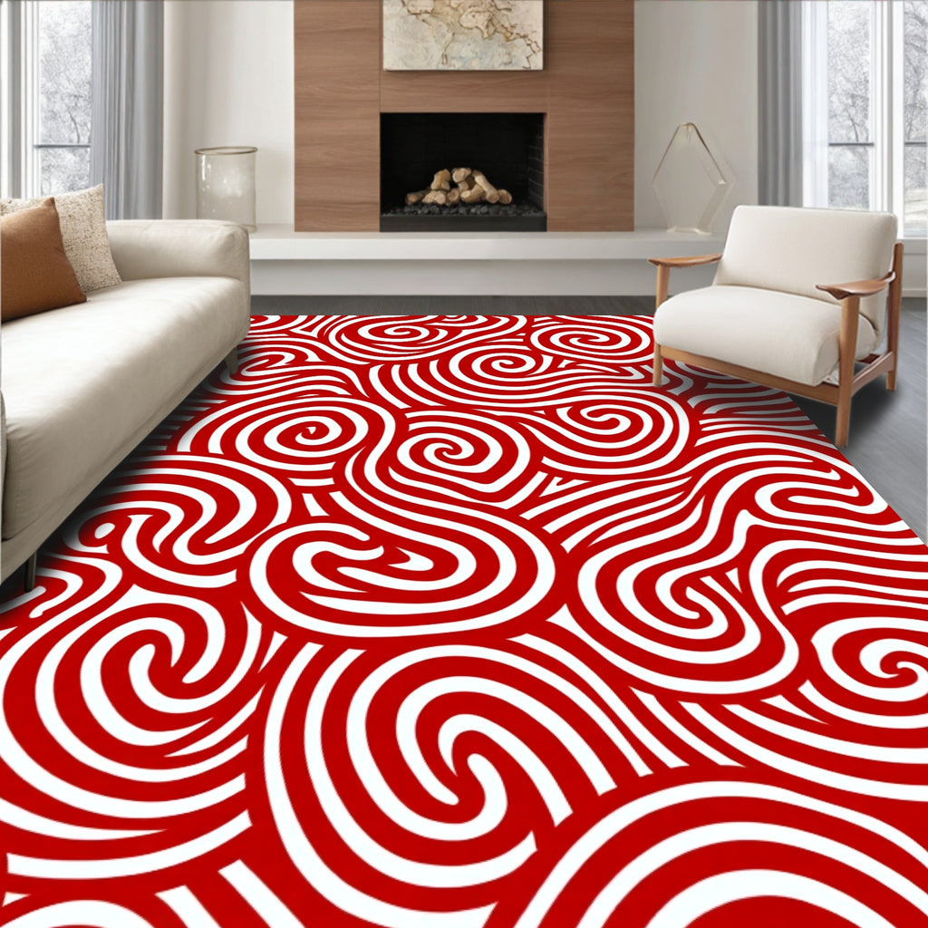 Crimson White Swirl Contemporary Rug