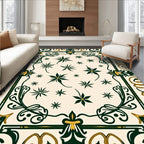 Elegant Emerald Floral Border Design Rug