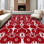 Classic Red White Geometric Scrollwork Pattern Rug