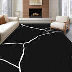 Black White Abstract Crack Pattern Rug