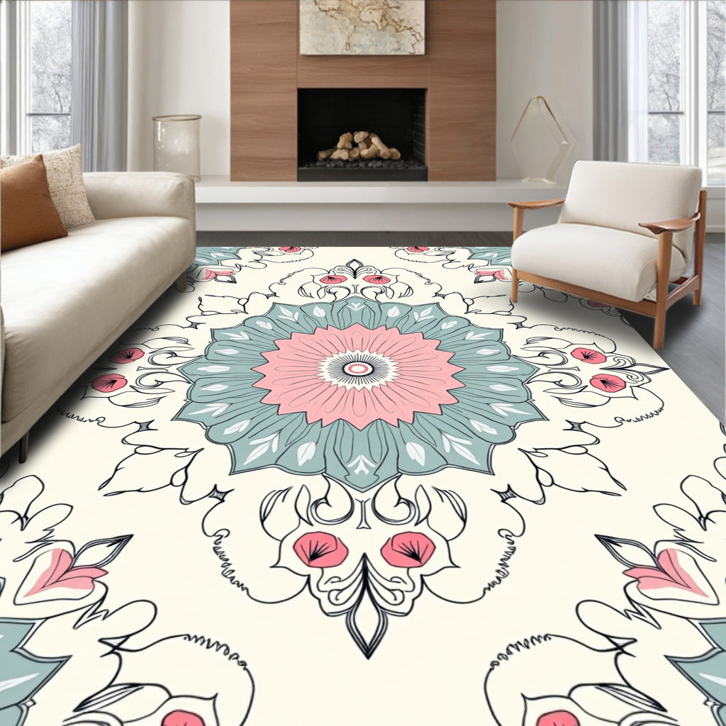 Intricate Mandala Floral Pattern Rug