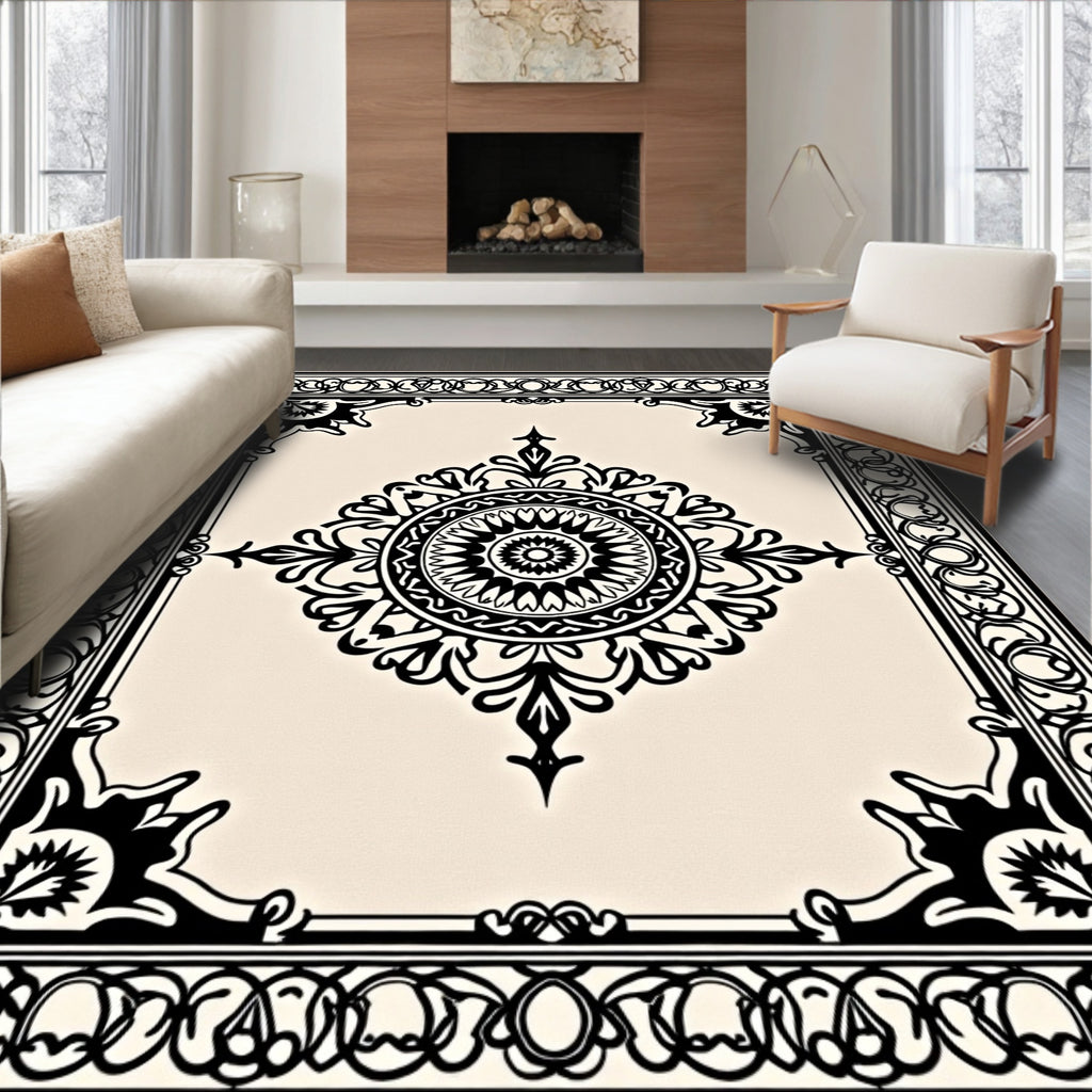 Classic Black Cream Ornate Medallion Rug