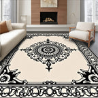 Classic Black Cream Ornate Medallion Rug