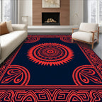Red Mandala Geometric Frame Rug
