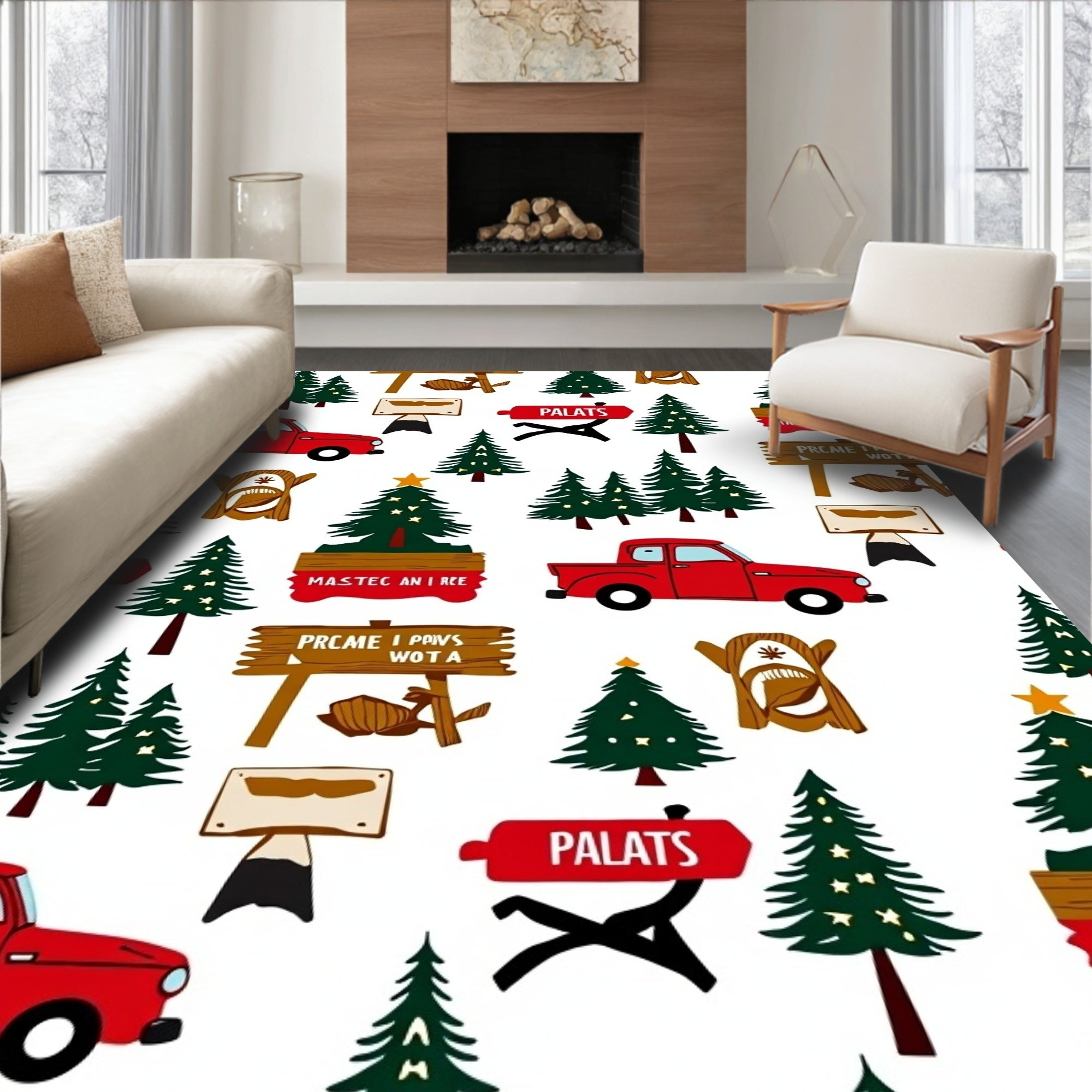 Red Truck Christmas Tree Forest Picnic Rug