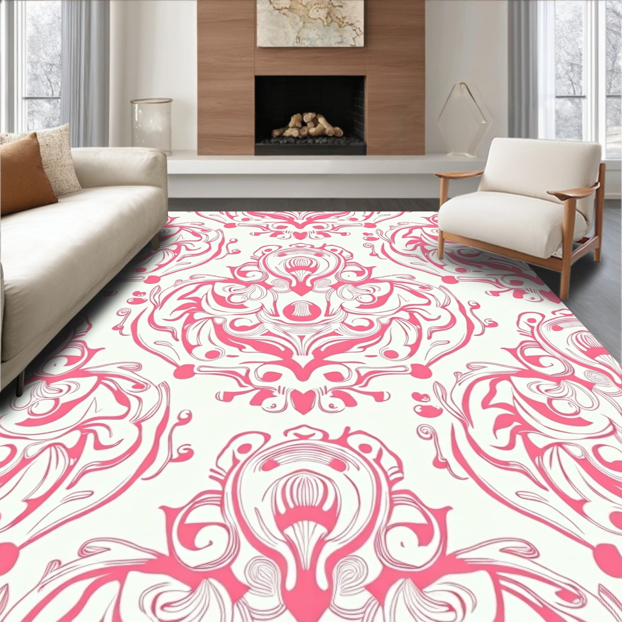 Ornate Floral Baroque Pattern Design Rug