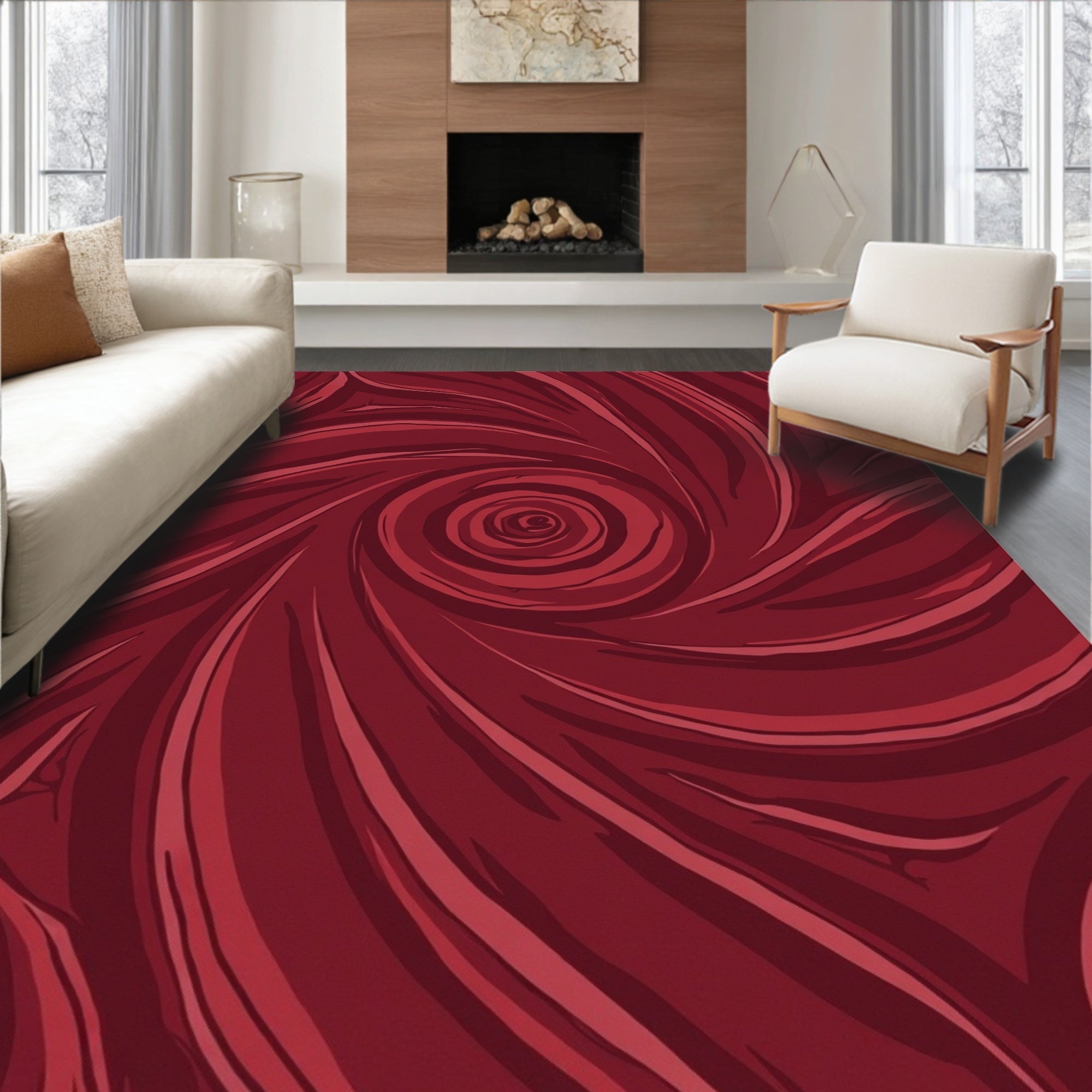 Burgundy Swirl Art Nouveau Design Rug