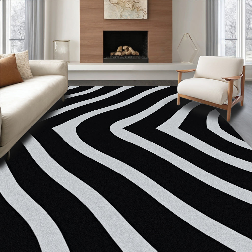 Bold Black White Chevron Pattern Rug