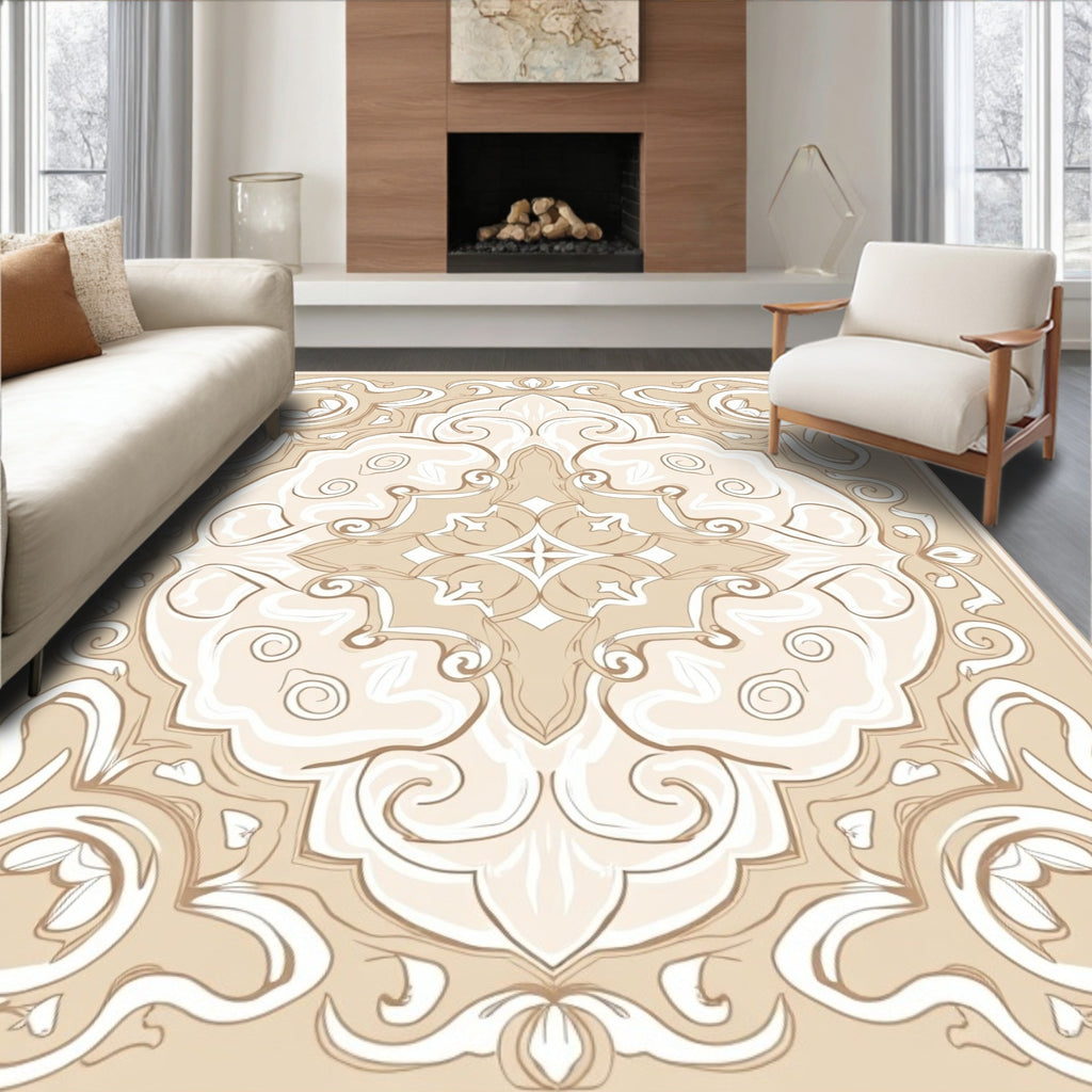 Vintage Swirl Beige Ornamental Design Rug