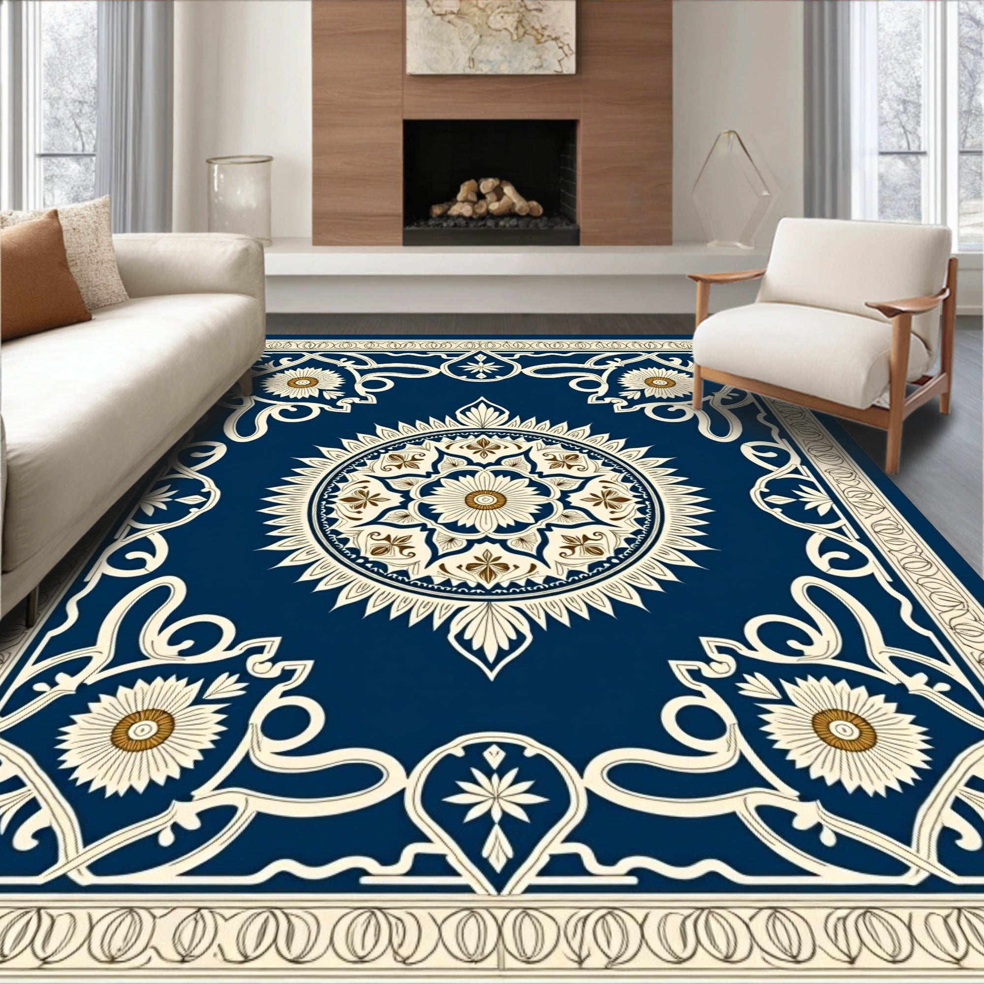 Intricate Floral Medallion Pattern Rug