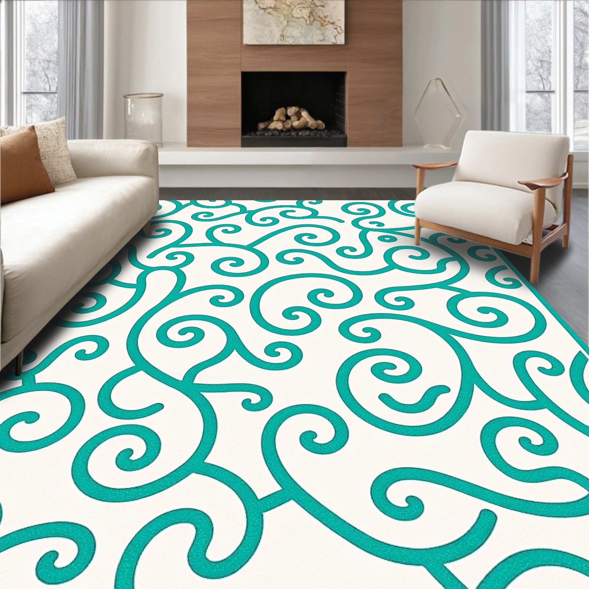 Turquoise Swirl Vintage Inspired Pattern Rug