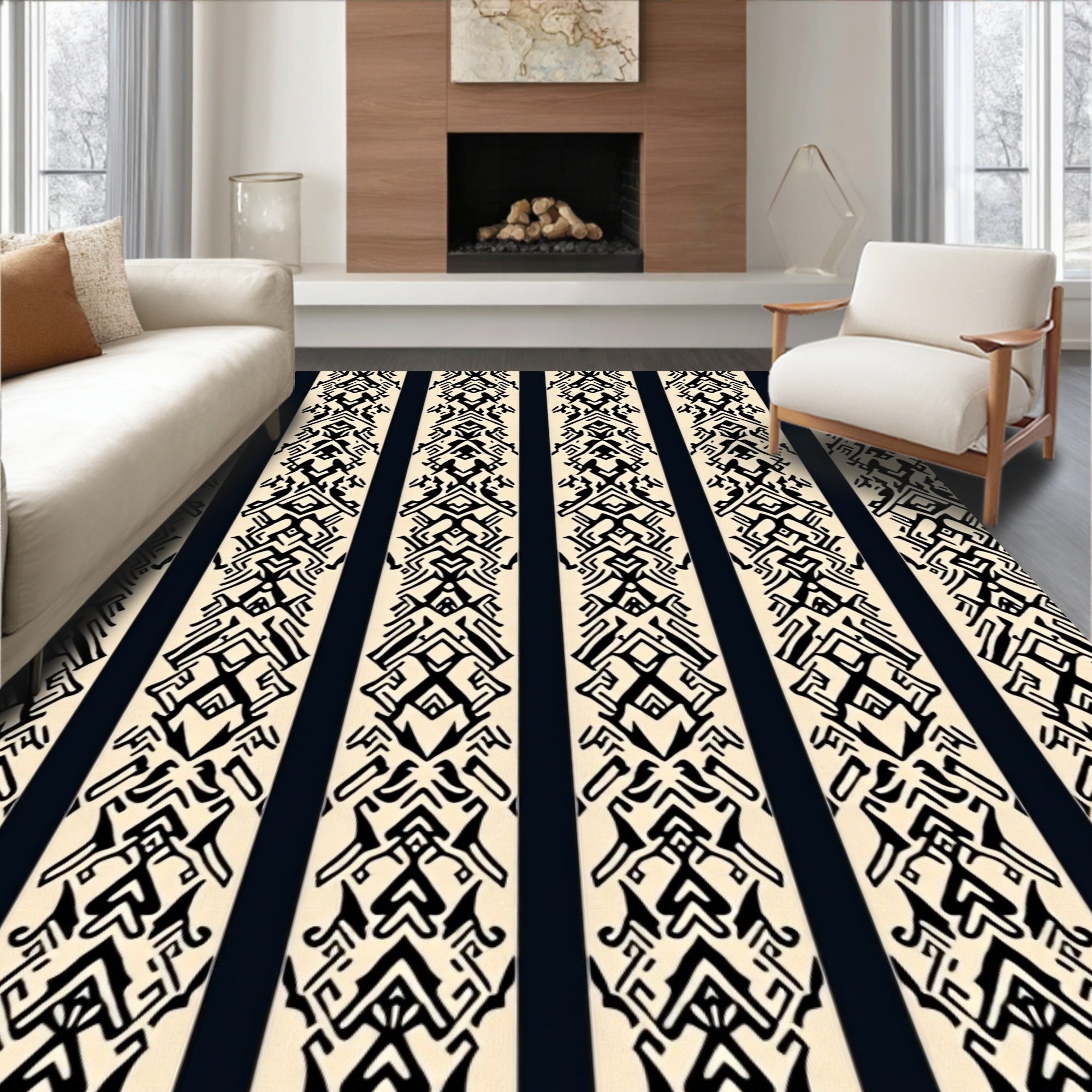 Tribal Striped Geometric Pattern Rug