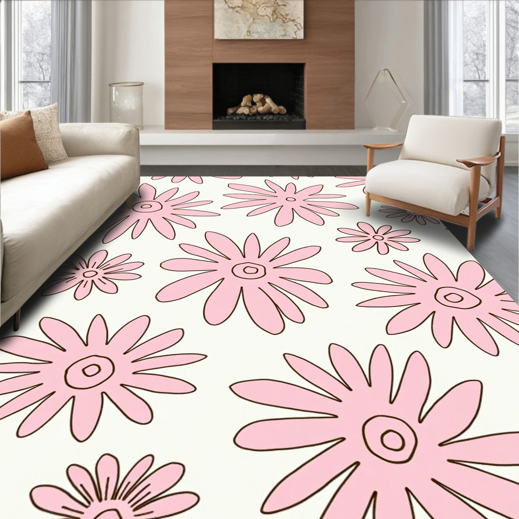 Pink Daisy Floral Pattern Rug