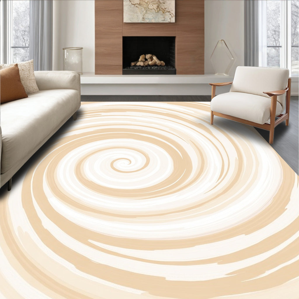 Beige Swirl Textured Abstract Design Rug