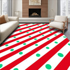 Red White Diagonal Stripe Polka Dot Rug