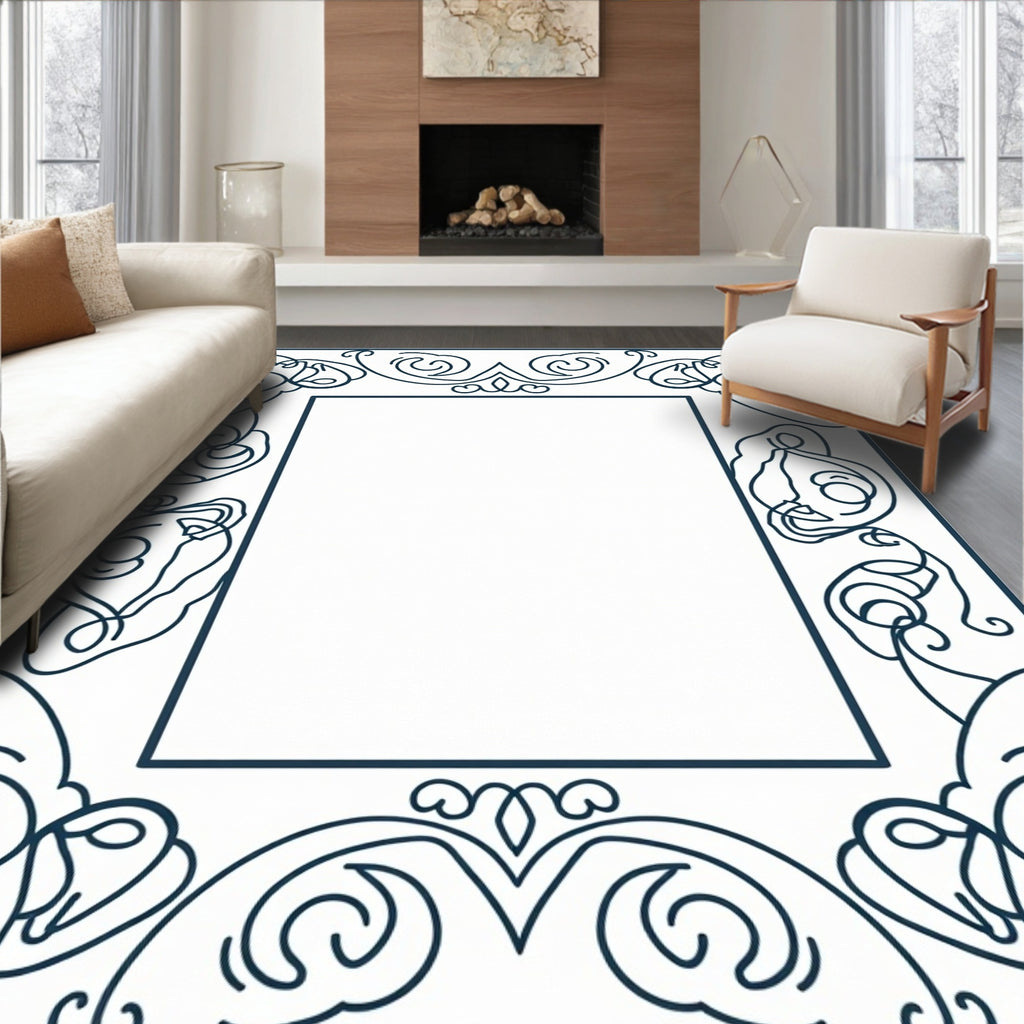 Elegant Abstract Scrollwork Border Design Rug