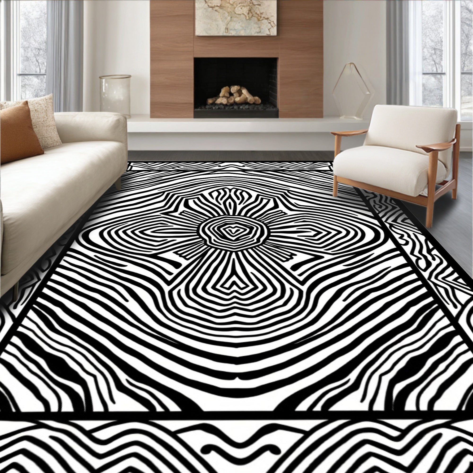 Bold Black and White Abstract Pattern Rug
