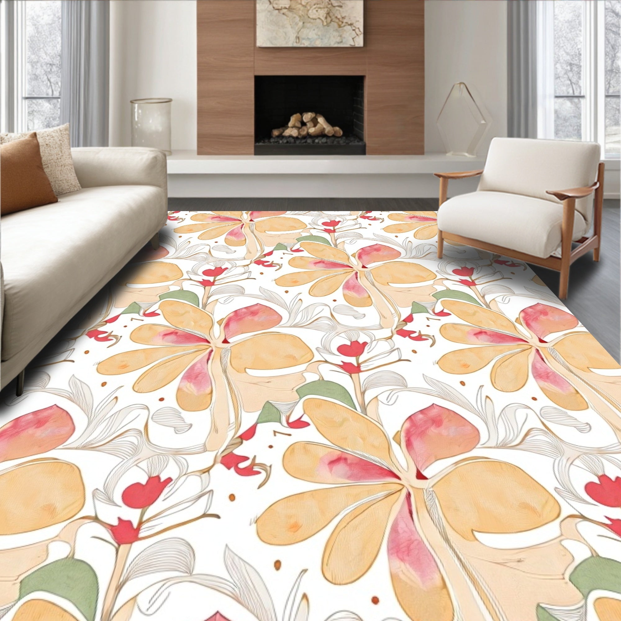 Abstract Floral Pattern With Blush Tones Rug