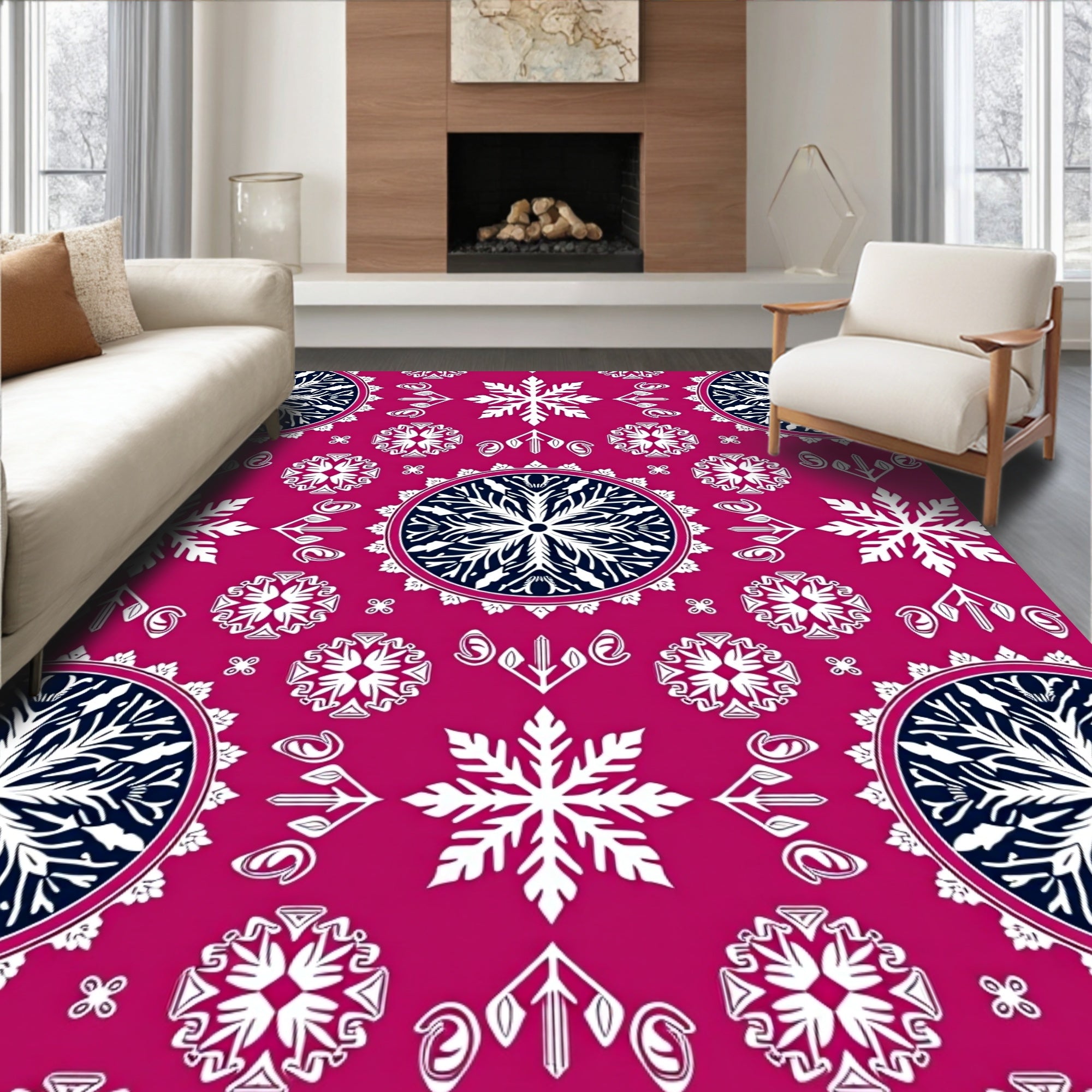Crimson Mandala Snowflake Medallion Rug