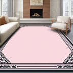 Elegant Black Pink Floral Border Design Rug