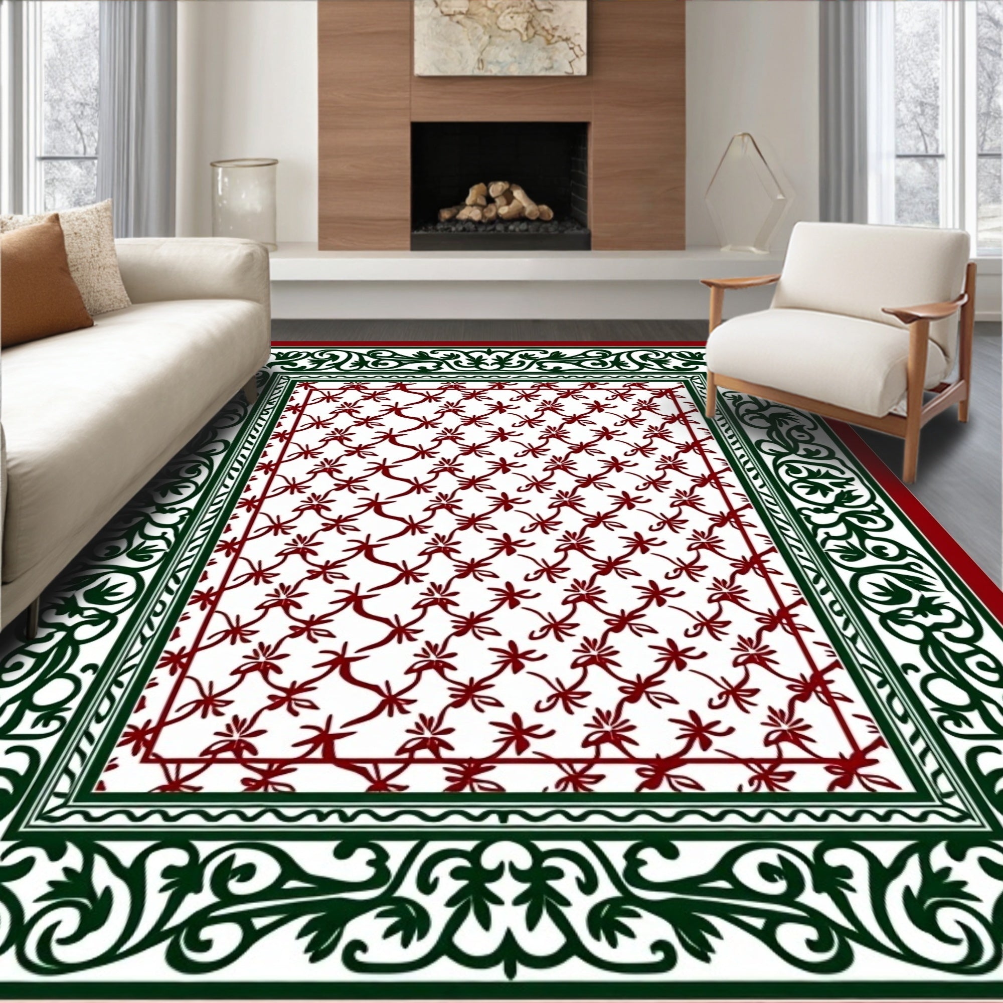 Trellis Border Floral Medallion Design Rug