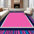 Abstract Pink Blue Striped Design Rug