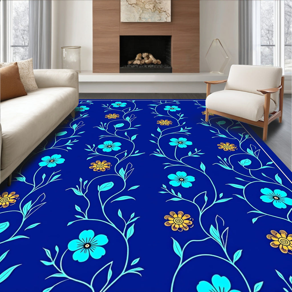 Blue Floral Vine Pattern Rug