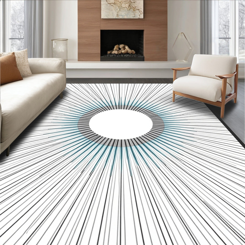Modern Teal Sunburst Rays Rug