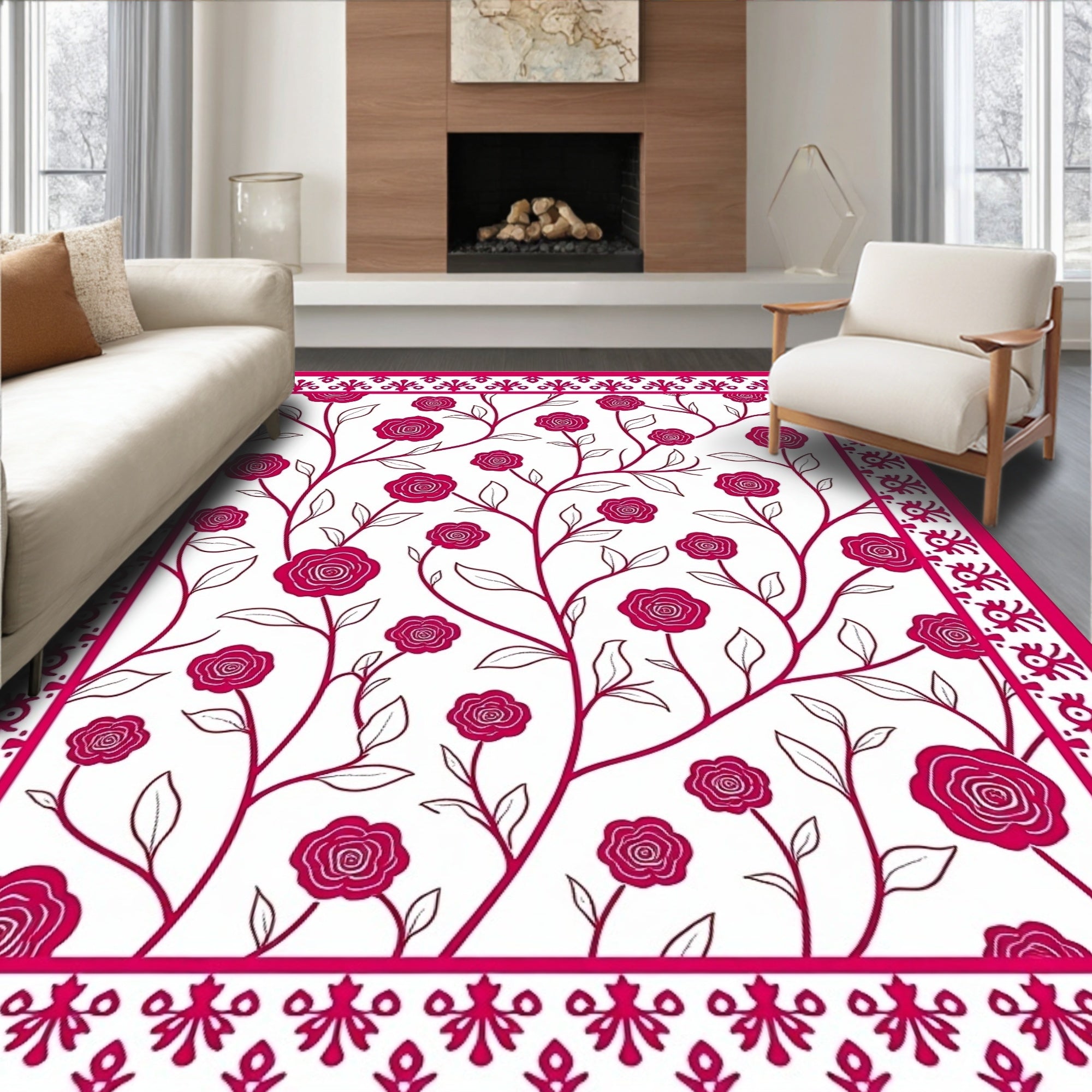 Classic Rose Vine With Intricate Border Rug