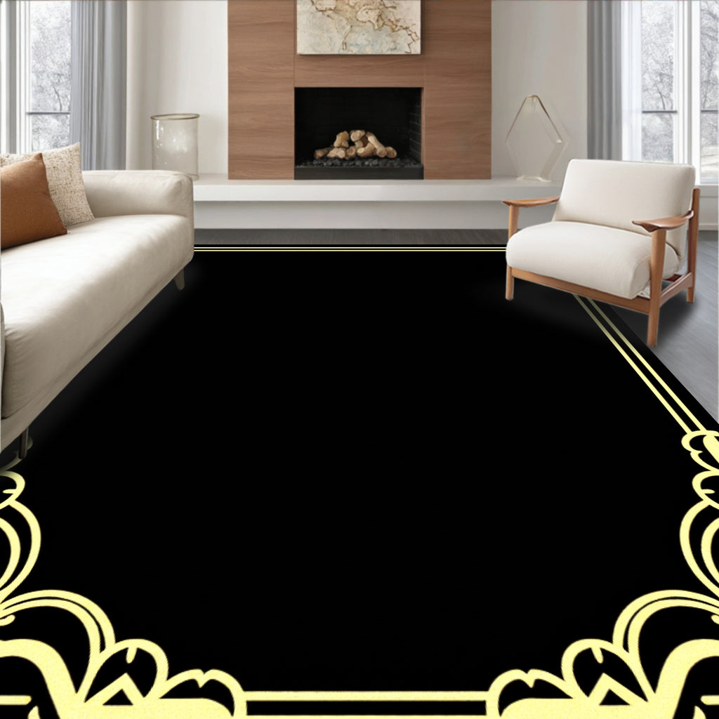 Ornate Gold Art Deco Border Design Rug