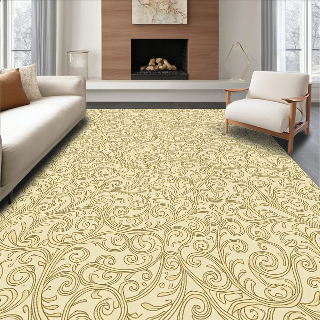 Linen Beige Swirl Floral Pattern Rug