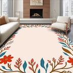 Whimsical Red Floral Vine Border Rug