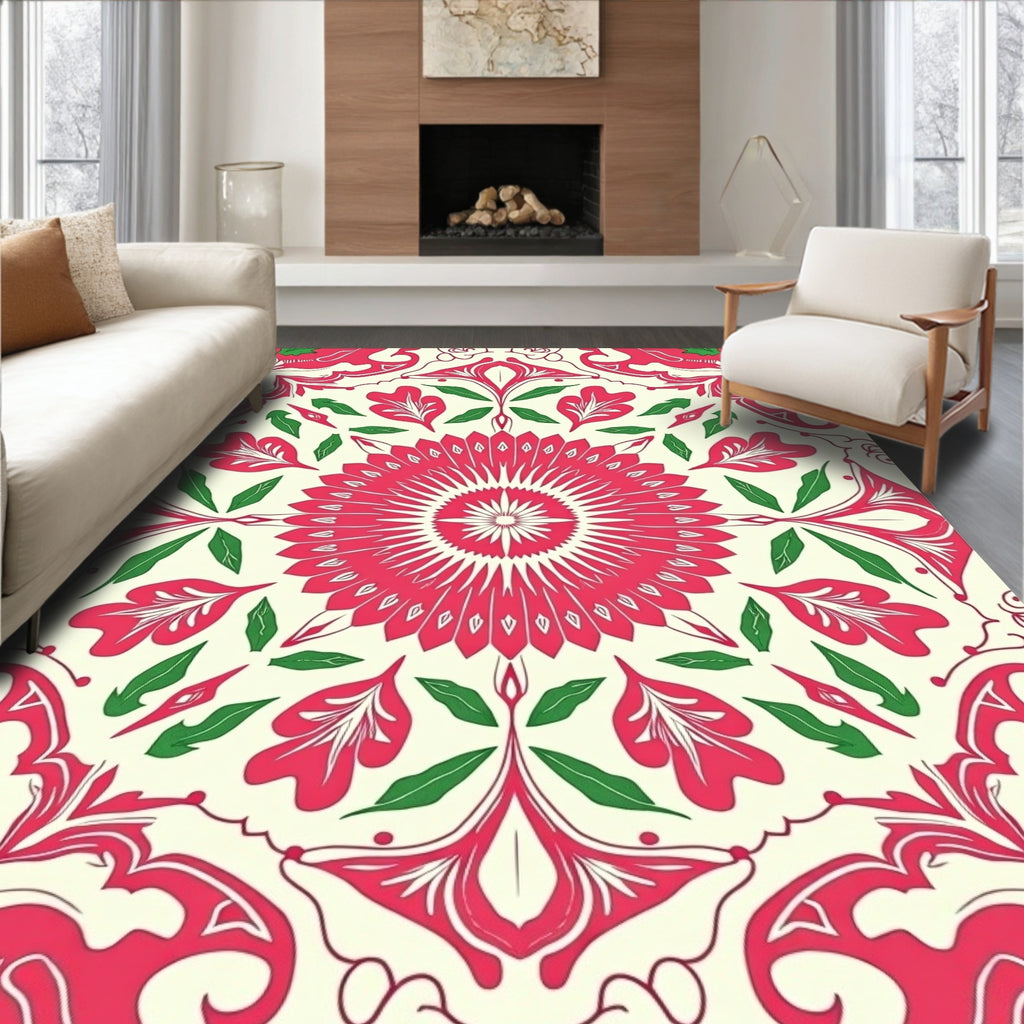 Radiant Floral Symmetrical Decorative Pattern Rug