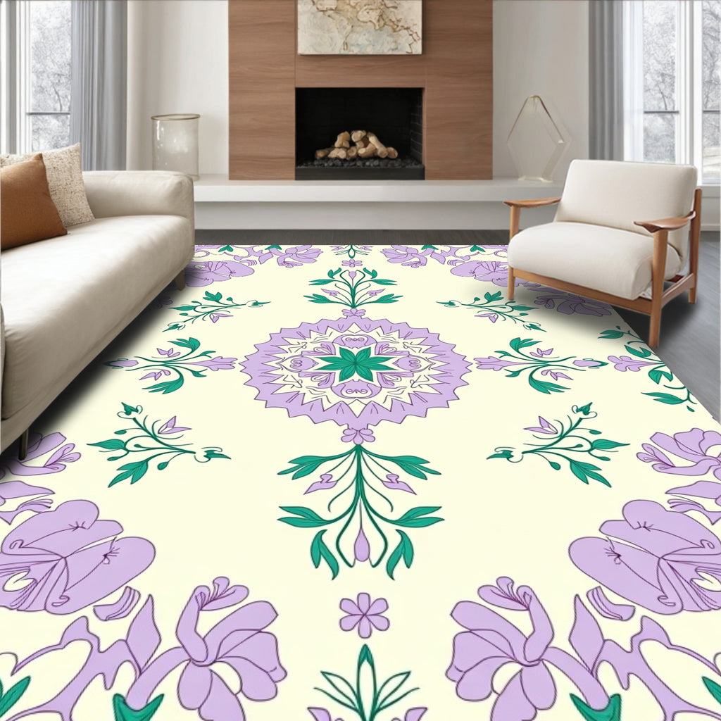 Elegant Lavender Floral Mandala Design Rug