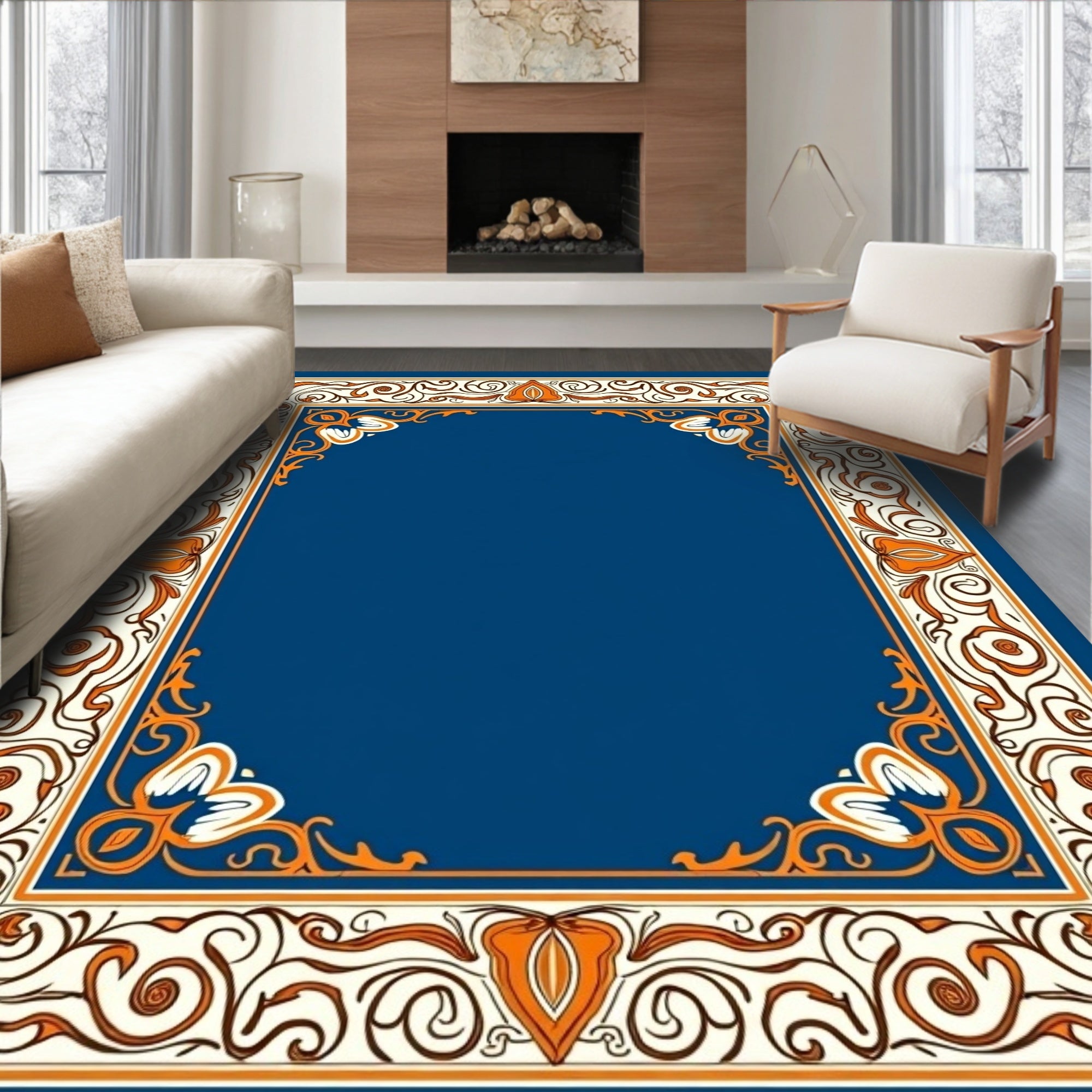 Art Nouveau Style Floral Border Design Rug