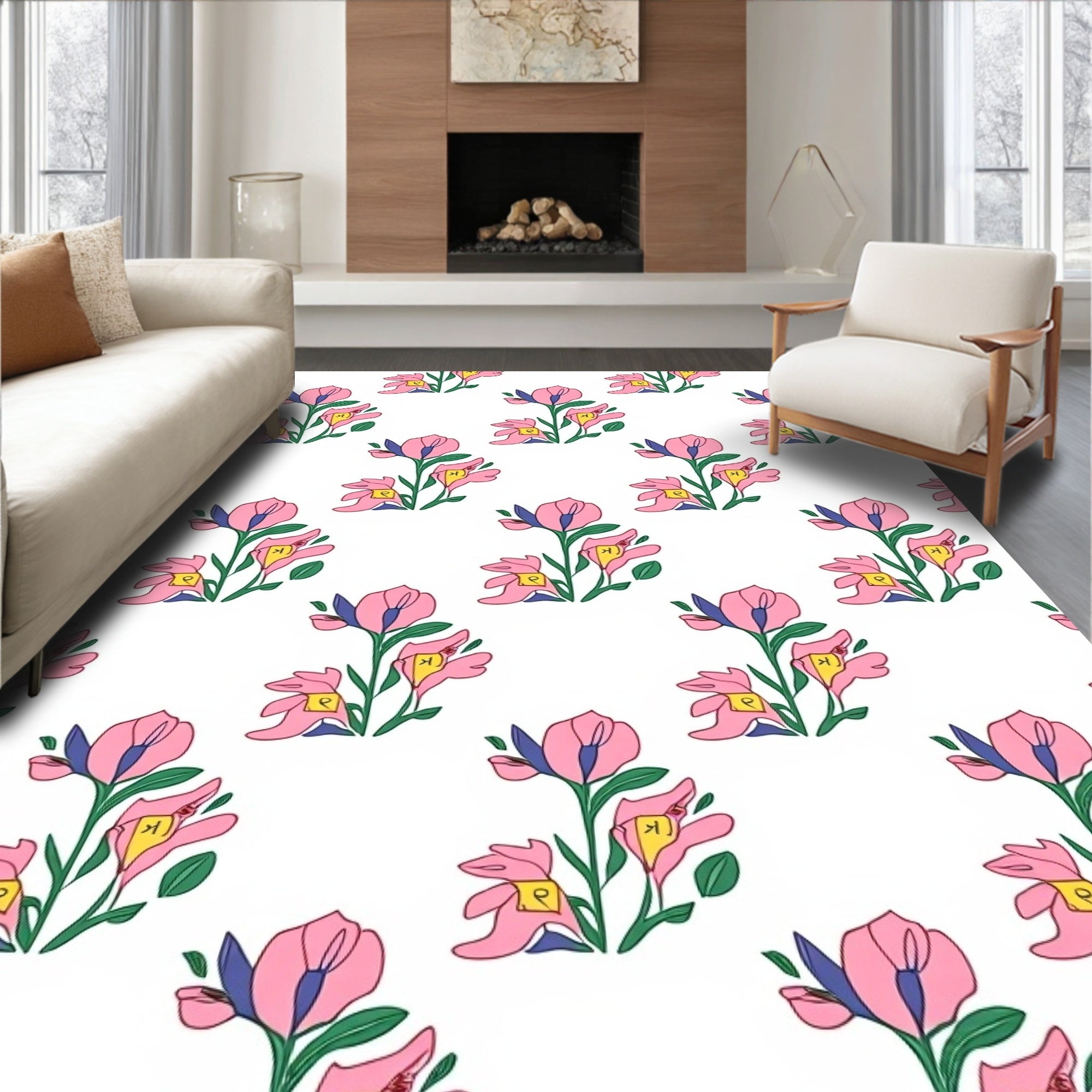 Pink Floral Bouquet Pattern Design Rug