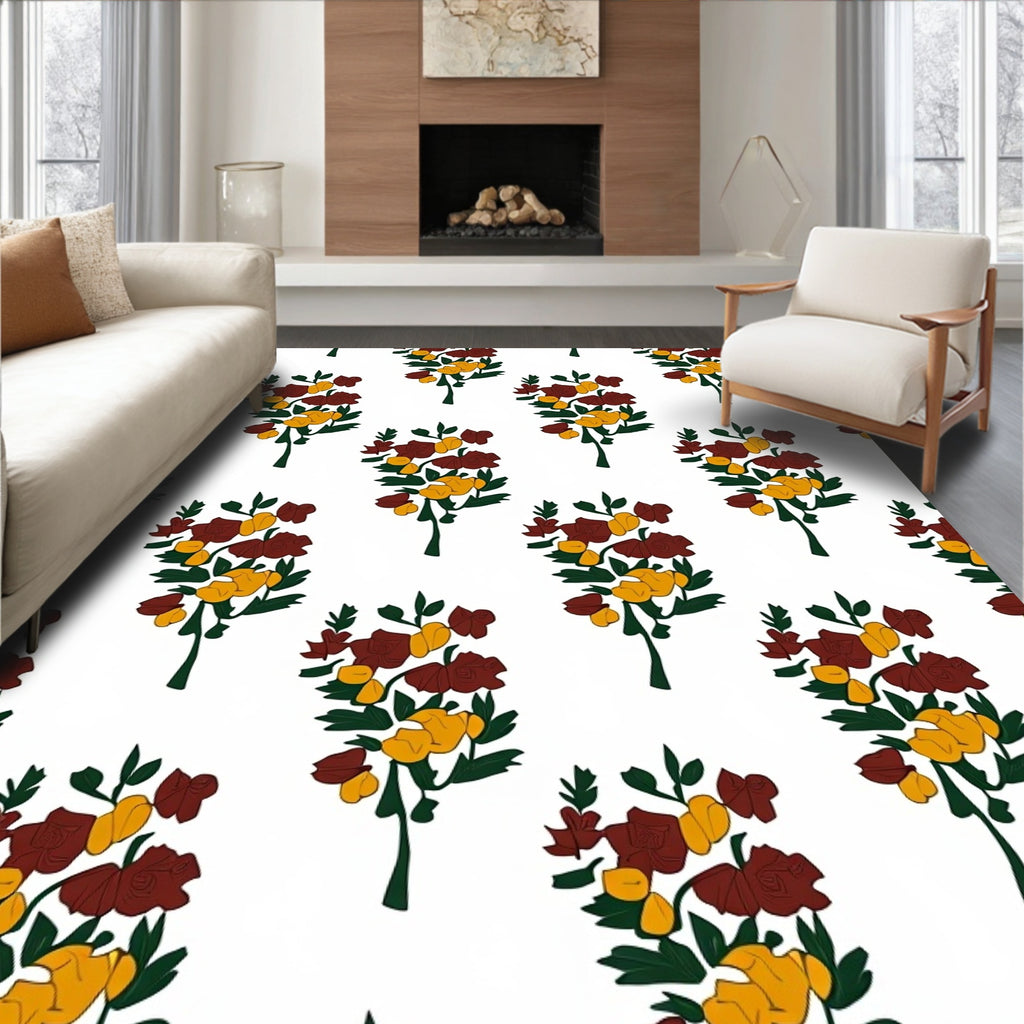 Bold Burgundy Gold Floral Pattern Rug