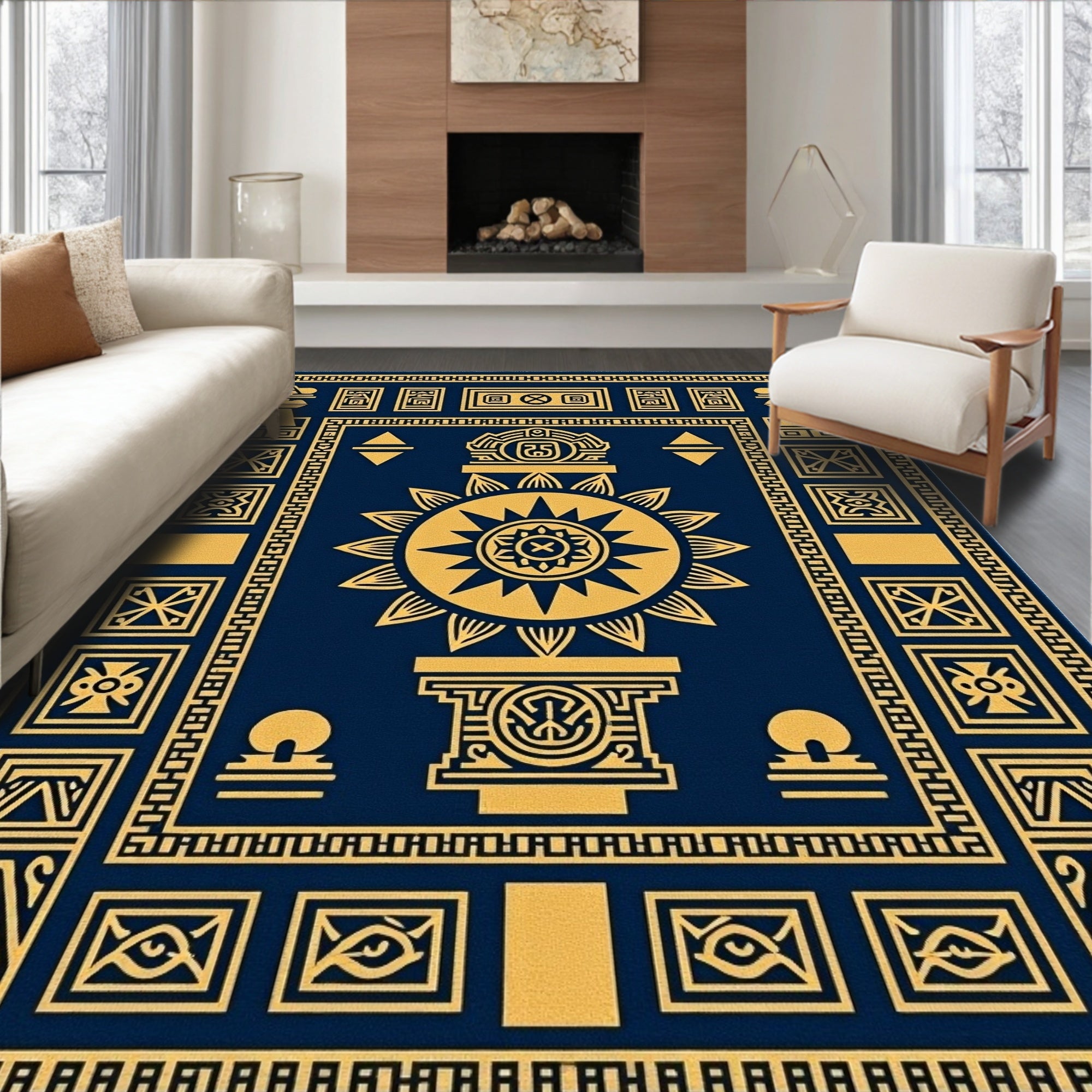 Ancient Sun Gold Blue Pattern Rug