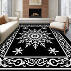 Intricate Snowflakes on Black Background Rug
