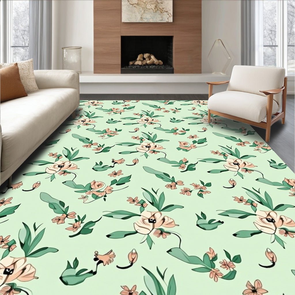 Pastel Floral Botanical Pattern Rug
