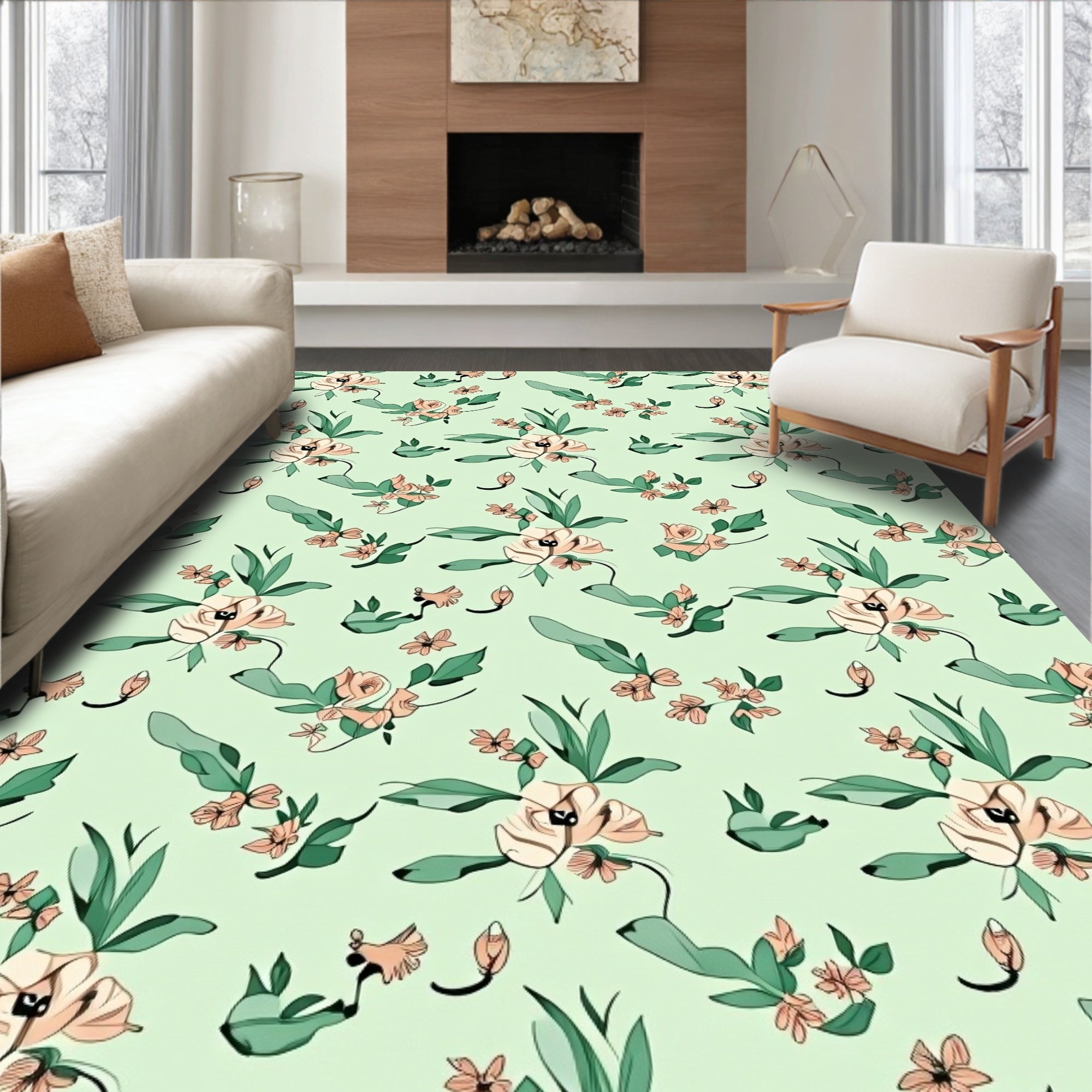 Pastel Floral Botanical Pattern Rug