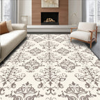 Classic Beige Damask Patterned Rug