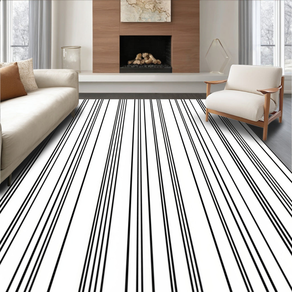 Black White Vertical Stripes Accent Rug
