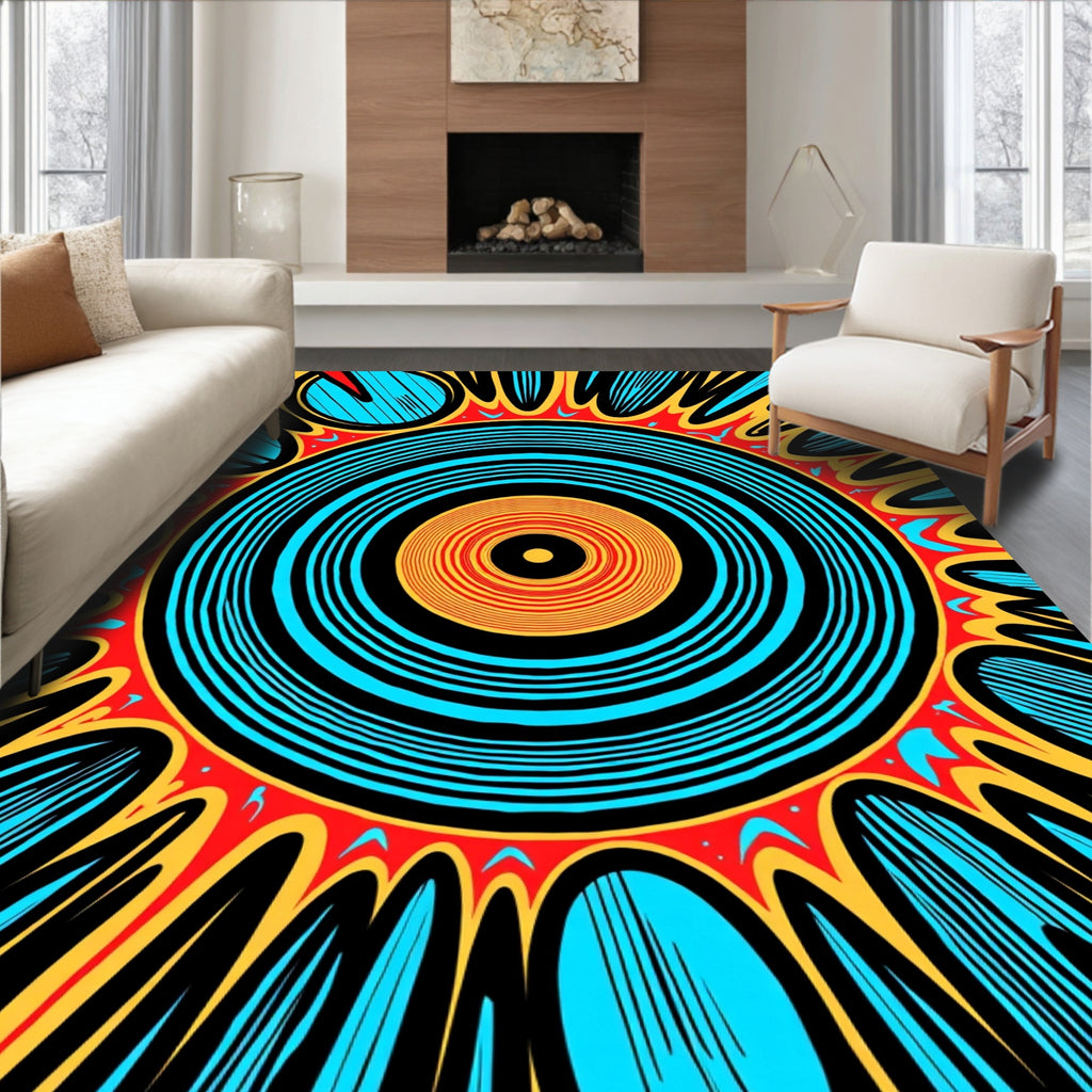 Vibrant Sunburst Concentric Rings Pattern Rug