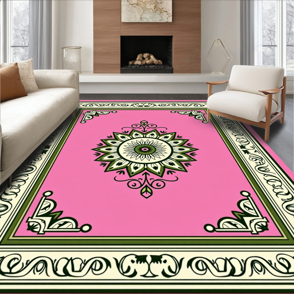 Pink Floral Geometric Medallion Rug