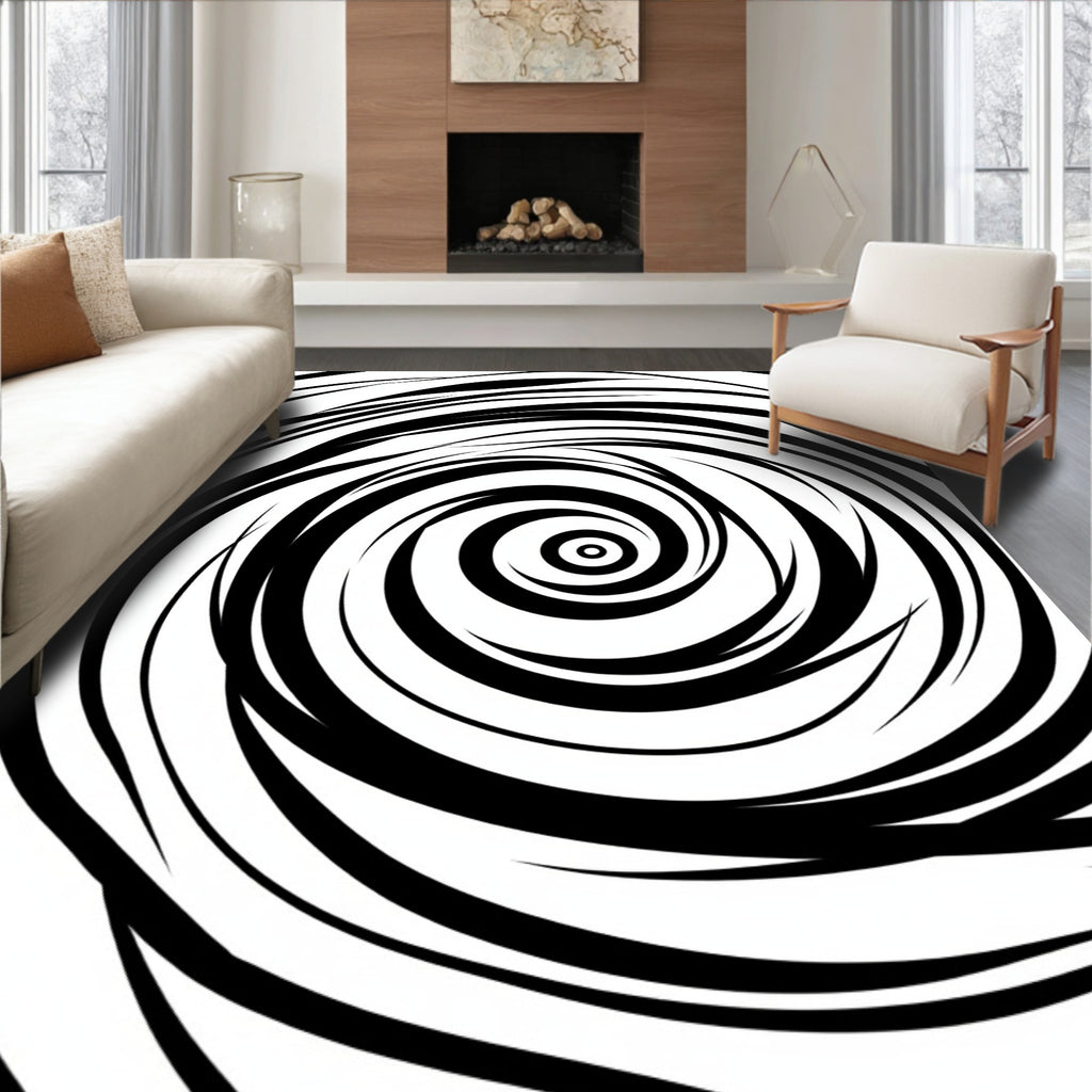 Black and White Swirl Pattern Rug