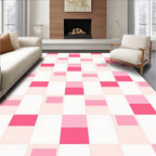 Pink Geometric Grid Pattern Rug