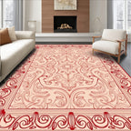 Ornate Red Beige Floral Scroll Rug